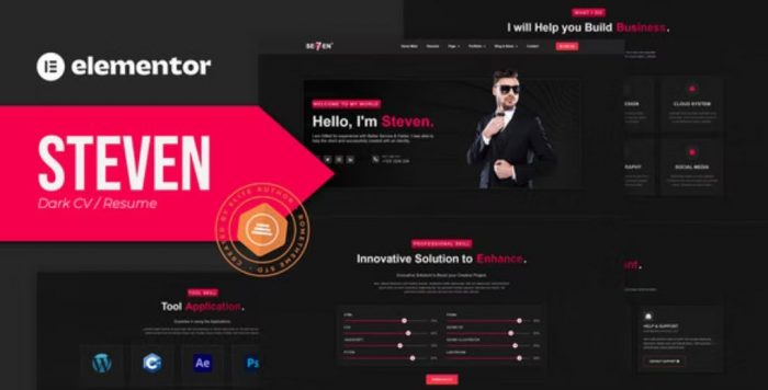 Steven – Dark CV Portfolio Resume Elementor Template Kit