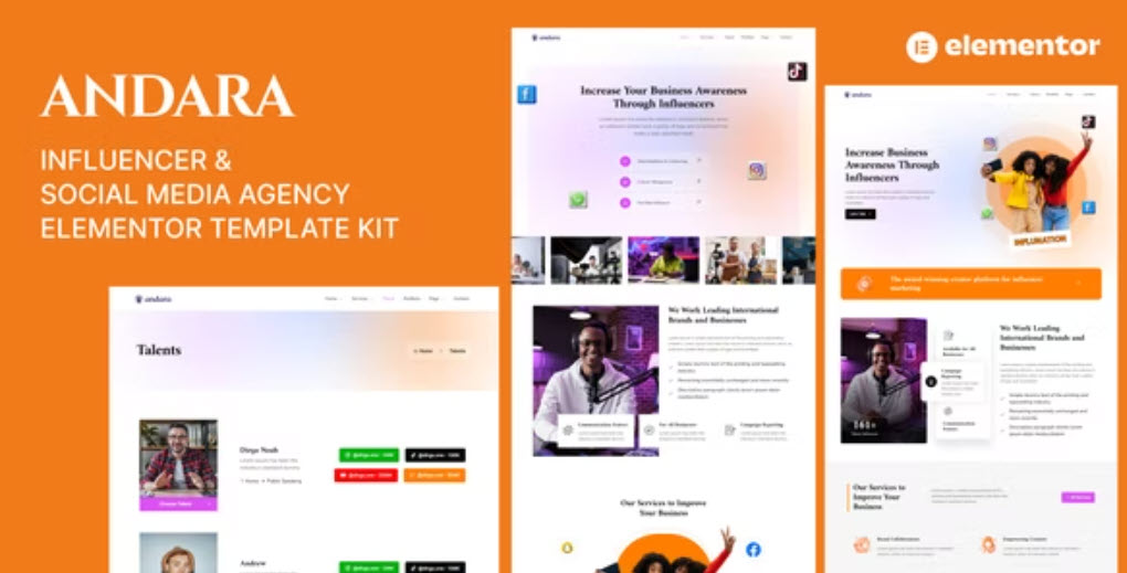 Andara – Influencer & Social Media Agency Template Elementor