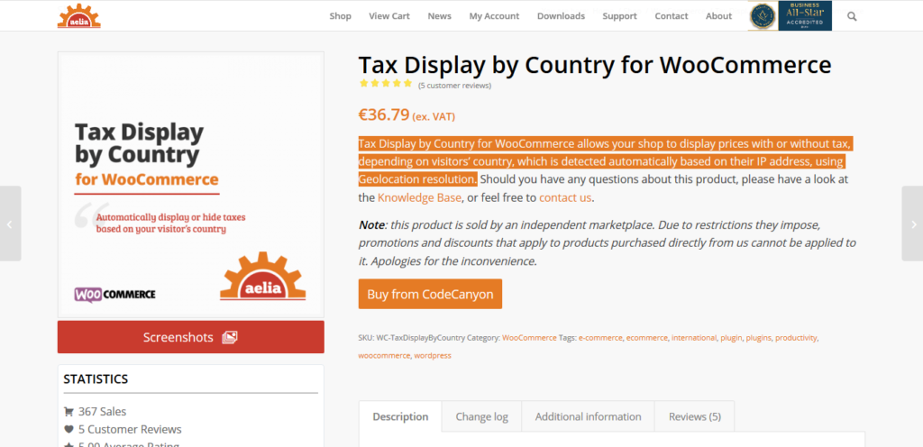 Aelia Tax Display By Country For WooCommerce