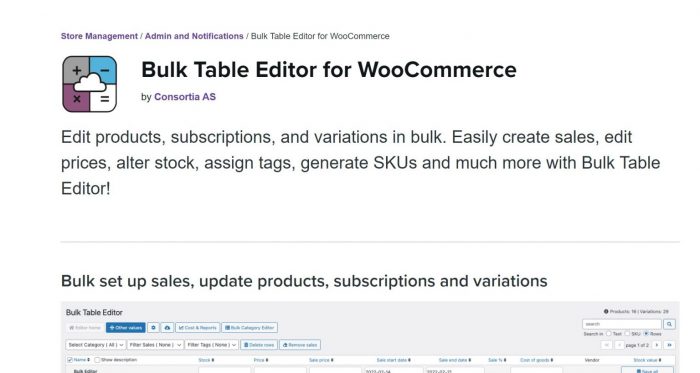 Bulk Table Editor For WooCommerce