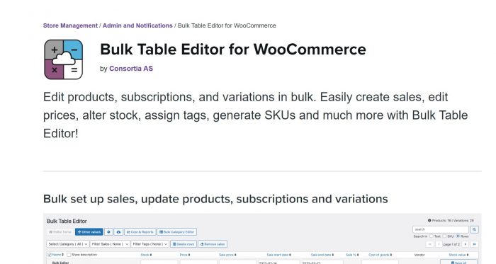 Bulk Table Editor For WooCommerce