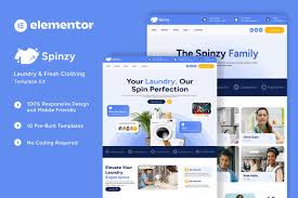 Spinzy – Laundry & Fresh Clothing Elementor Template Kit