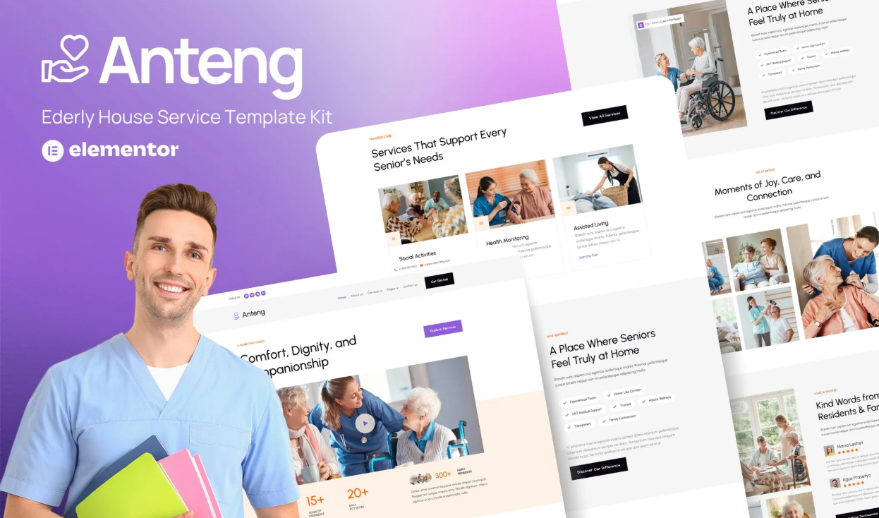Anteng – Elderly House Service Elementor Kit Template