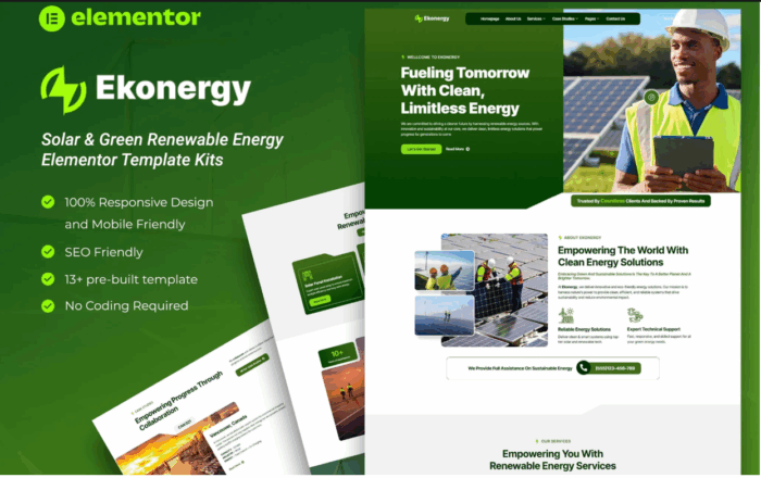 Ekonergy – Solar & Green Renewable Energy Elementor Template Kits