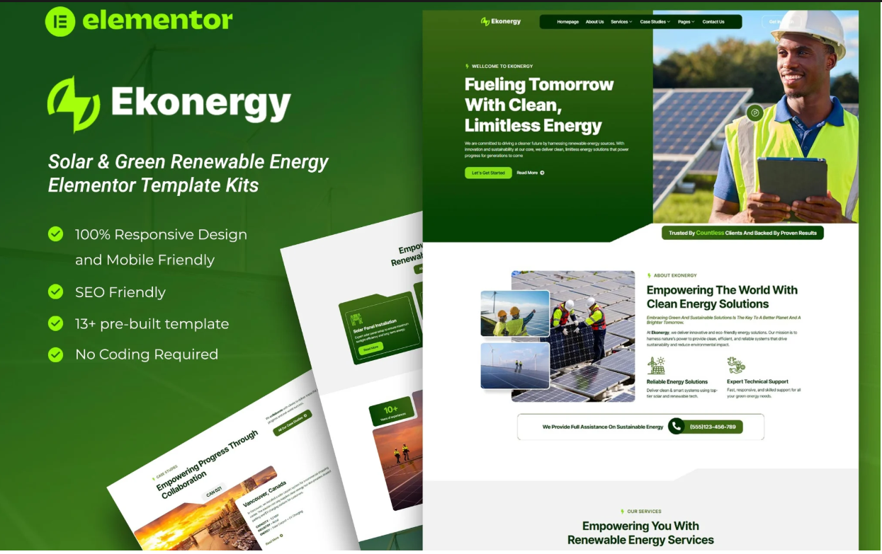 Ekonergy – Solar & Green Renewable Energy Elementor Template Kits