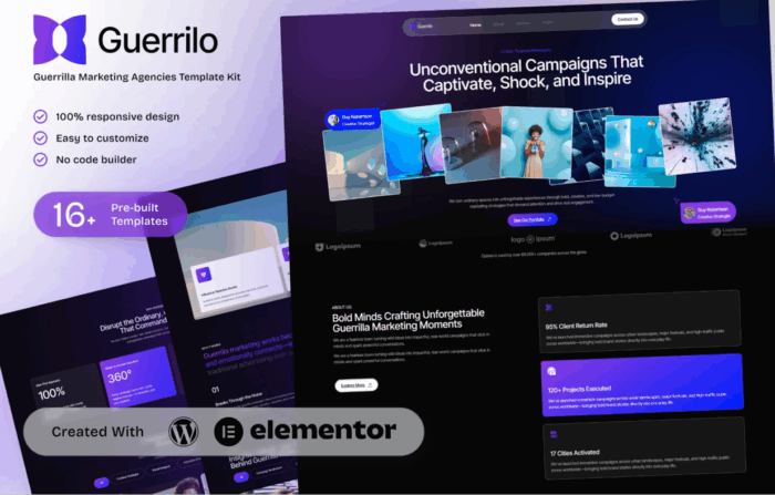 Guerrilo – Guerrilla Marketing & Brand Activation Elementor Template Kit