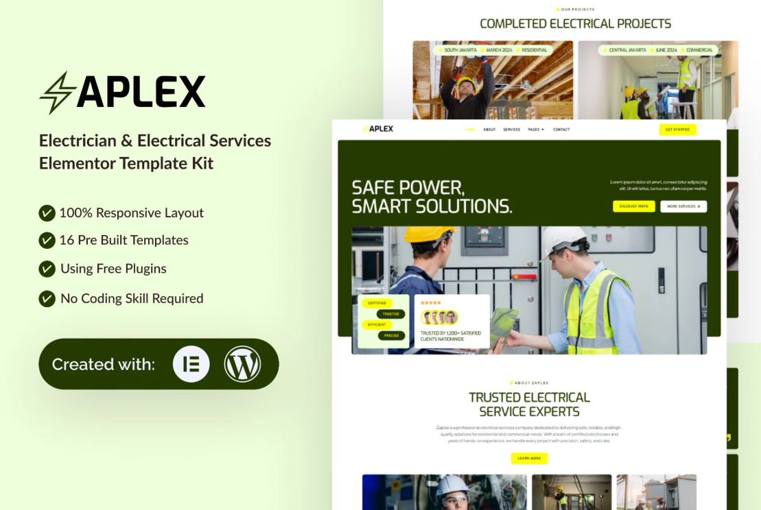 Zaplex – Electrician & Electrical Services Elementor Template Kit